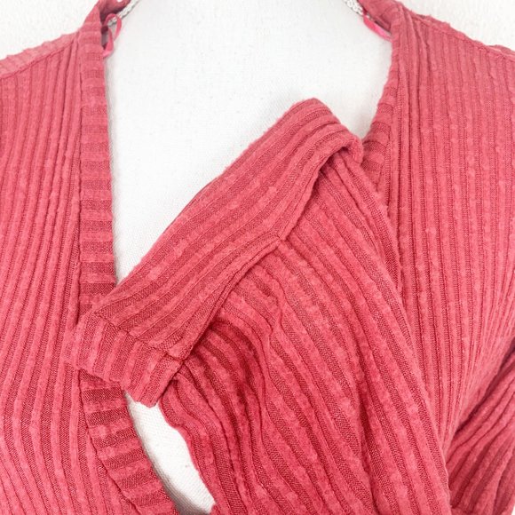 Code x Mode Sweater Women Small Red Ribbed Knit Cardigan Bell Sleeve Button Up - Picture 4 of 8